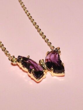 Gold-Tone Butterfly Necklace with Purple Gemstone Accents